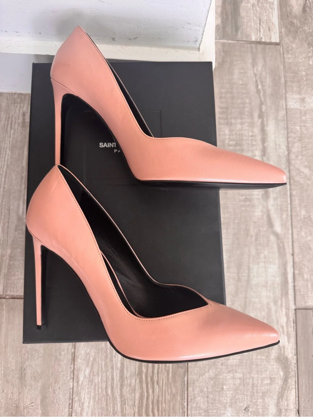 New Saint Laurent Paris Pink Pointed-Toe Leather Pumps 105mm EU 38.5 - Picture 3 of 6